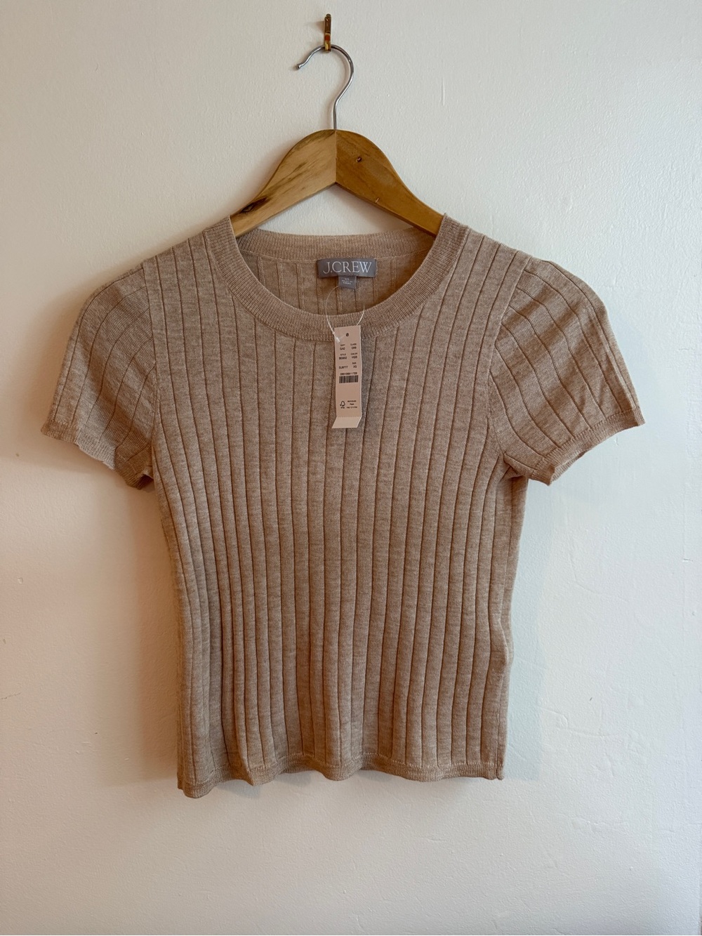 NWT Crew Ribbed Short-Sleeve Knit Top in Silk and Cashmere